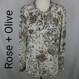 Rose + Olive | Floral Long Sleeve Top M